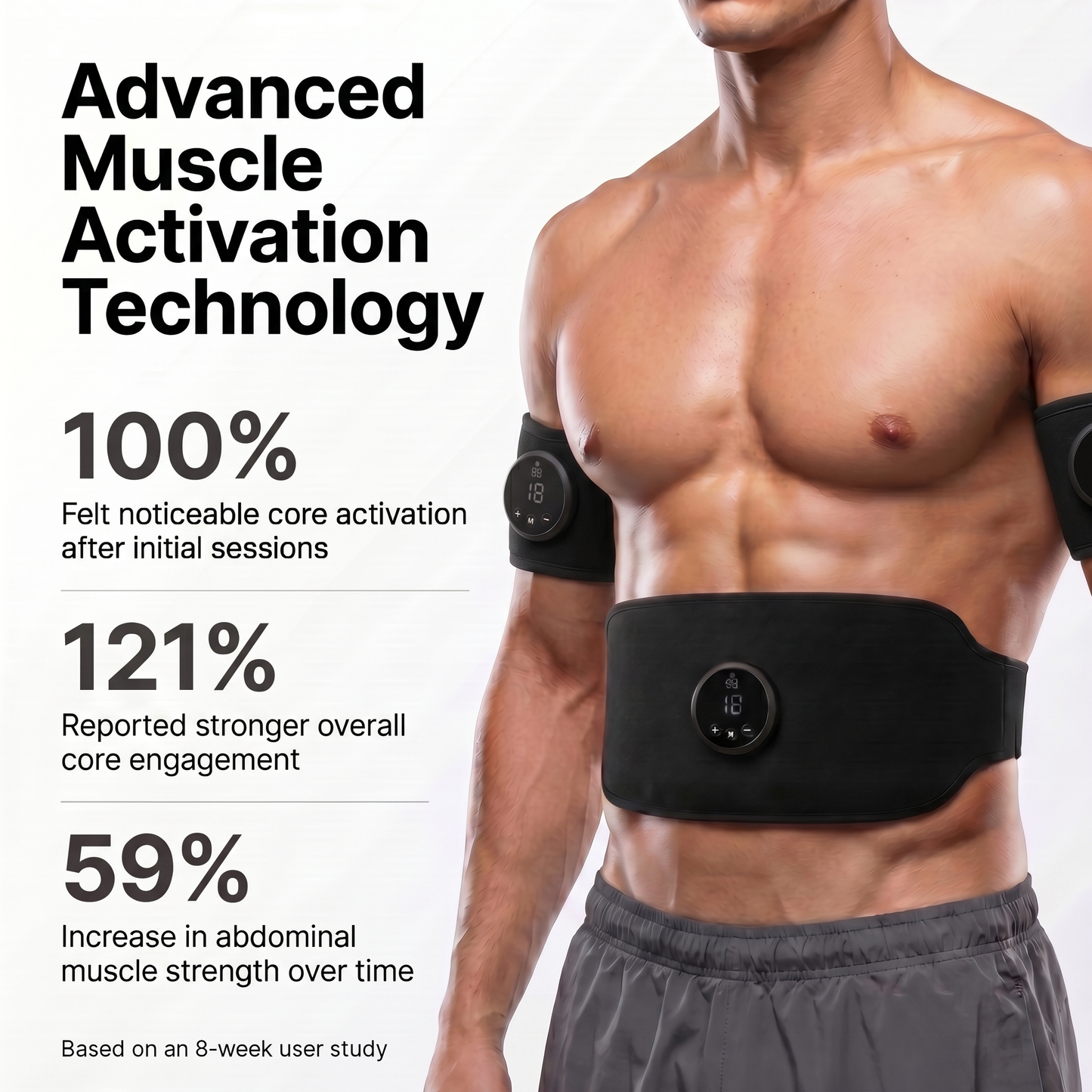 ACE PowerCore worn on abdomen - next-gen muscle stimulation at home