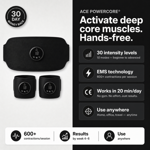 ACE PowerCore EMS belt with 30-day money back guarantee - activate deep core muscles hands-free