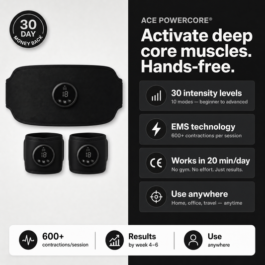 ACE PowerCore EMS belt with 30-day money back guarantee - activate deep core muscles hands-free